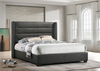 Grey PU Wing Bed with Horizontal Tufted Panels