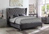 Grey Velvet Fabric Wing Back Bed with Nailhead and Rhinestone Details