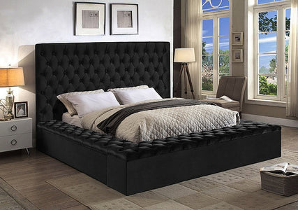Black Velvet Fabric Bed with 3 Storage Benches - COMING SOON END OF 2021