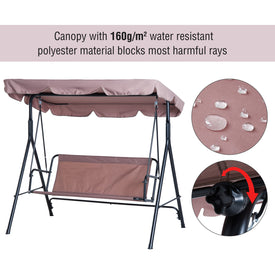 Metal 3-Seater Outdoor Patio Swing with Canopy Cushioned Garden Lounger Brown
