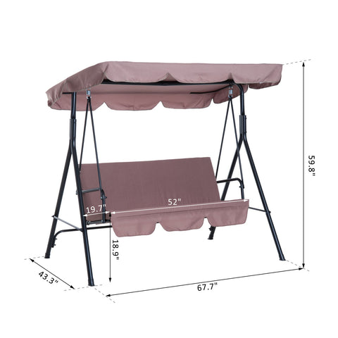 Image of Metal 3-Seater Outdoor Patio Swing with Canopy Cushioned Garden Lounger Brown