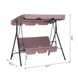Metal 3-Seater Outdoor Patio Swing with Canopy Cushioned Garden Lounger Brown