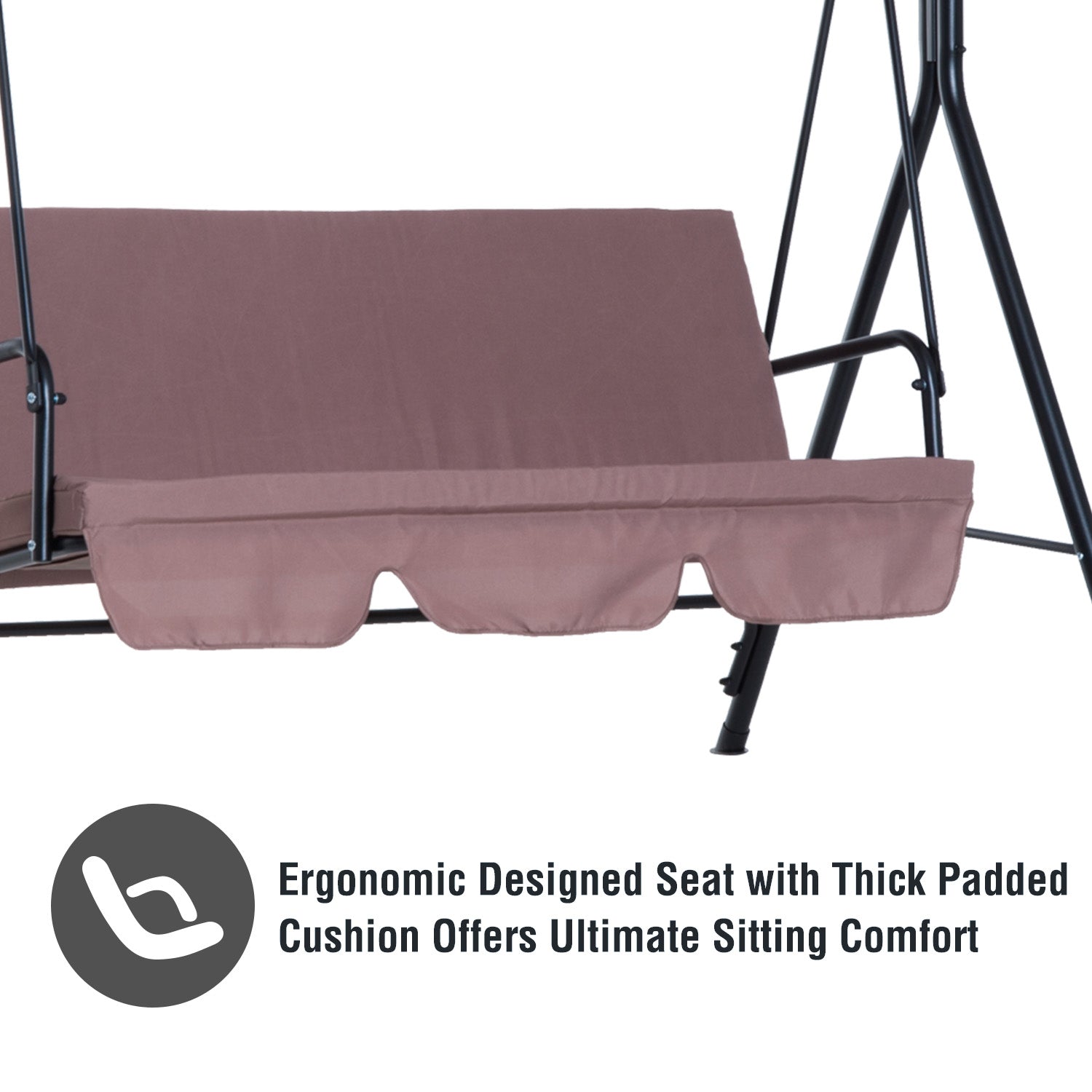 Metal 3-Seater Outdoor Patio Swing with Canopy Cushioned Garden Lounger Brown