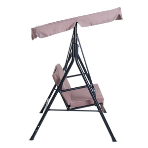 Metal 3-Seater Outdoor Patio Swing with Canopy Cushioned Garden Lounger Brown