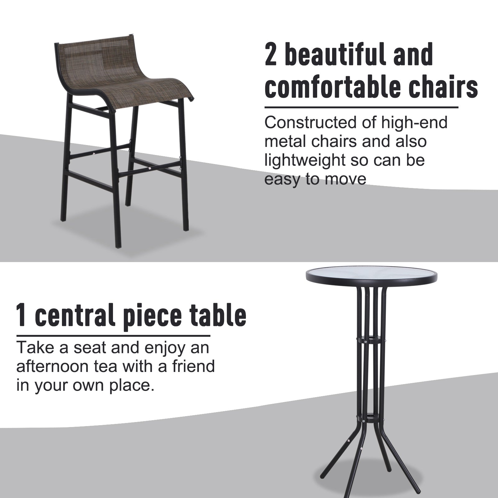 3pcs Outdoor Patio Pub Set Garden High Bistro Set 1 Table & 2 Bar Stool Dining Chat Set All Weather