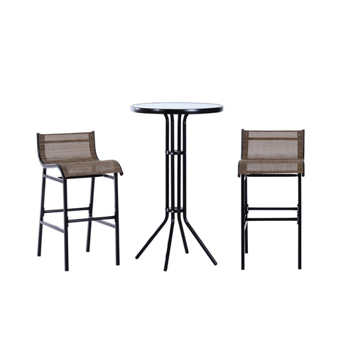 Image of 3pcs Outdoor Patio Pub Set Garden High Bistro Set 1 Table & 2 Bar Stool Dining Chat Set All Weather