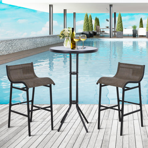 Image of 3pcs Outdoor Patio Pub Set Garden High Bistro Set 1 Table & 2 Bar Stool Dining Chat Set All Weather