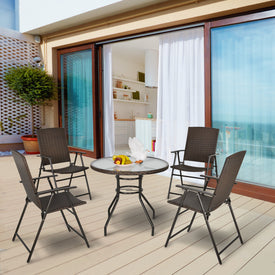 Rattan Wicker Patio Bar Chair Set UV Resistant Garden Furniture Set Outdoor & Indoor w/ Glass & Umbrella Hole Table Brown