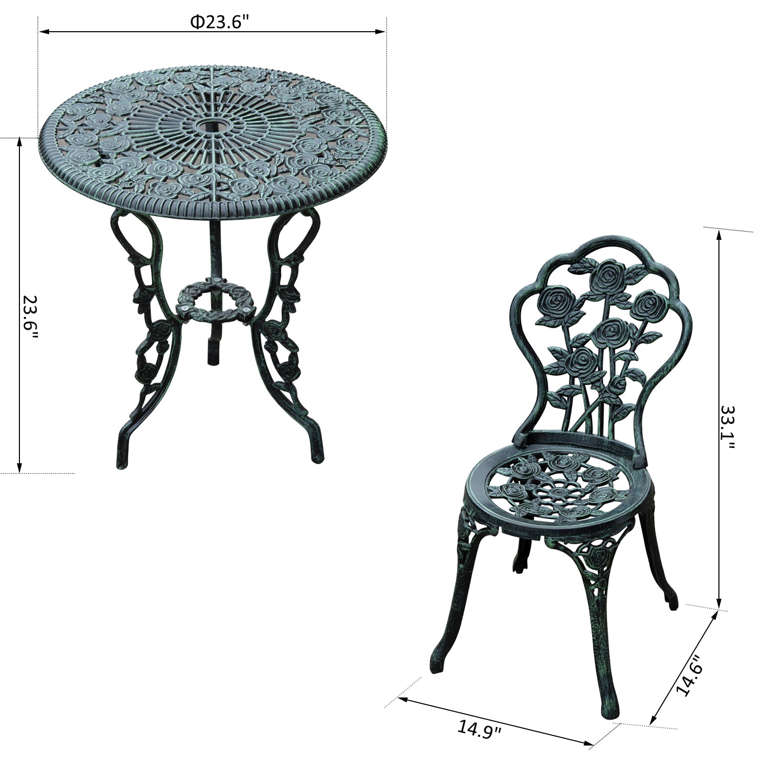 3pc Patio Bistro Set Table Chair Outdoor Garden Furniture Antique Green