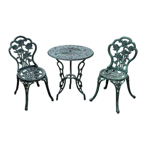 Image of 3pc Patio Bistro Set Table Chair Outdoor Garden Furniture Antique Green