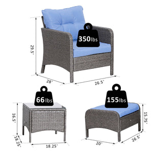 5pcs Patio Rattan Furniture Set Tea Table Footstool w/ Cushion