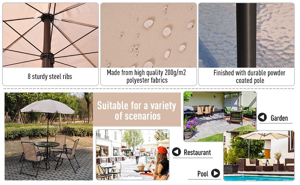 6Pc Patio Umbrella Set Garden Bistro Table Foldable Chairs Outdoor Furniture Cream-white