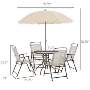 6Pc Patio Umbrella Set Garden Bistro Table Foldable Chairs Outdoor Furniture Cream-white