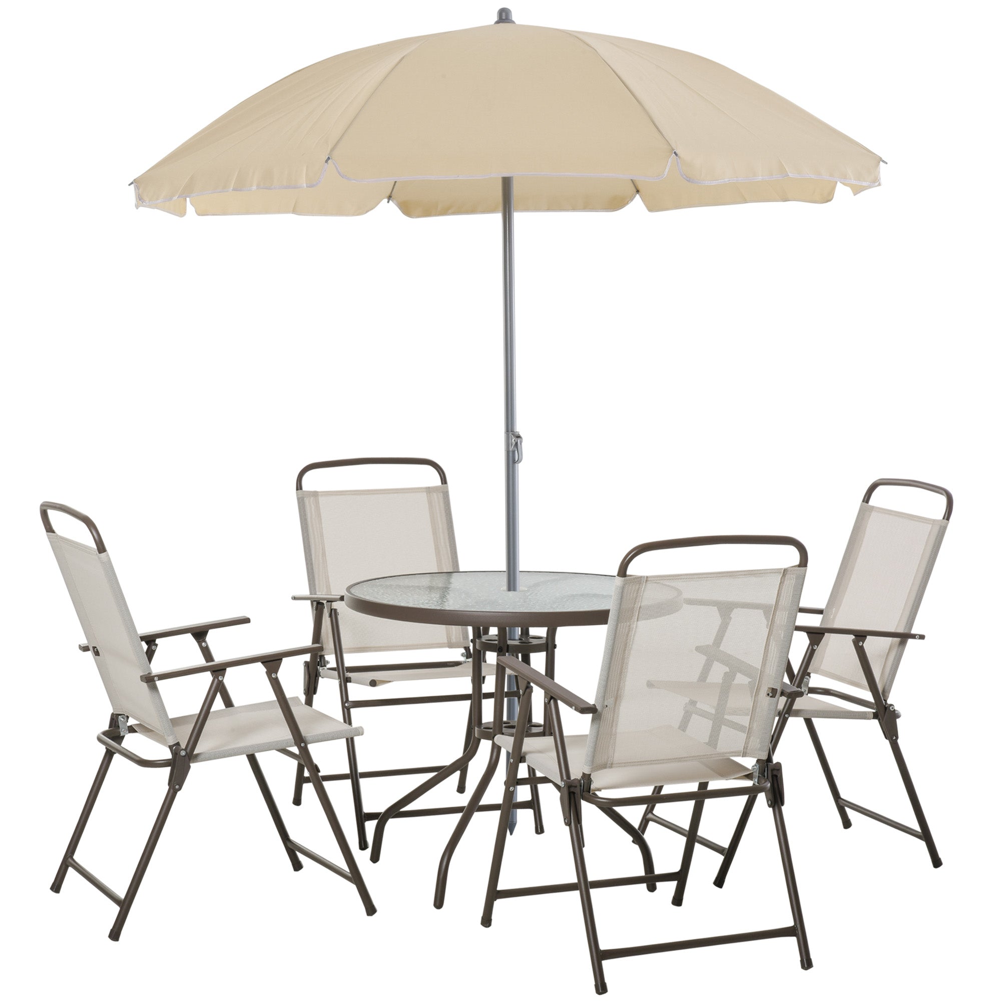 6Pc Patio Umbrella Set Garden Bistro Table Foldable Chairs Outdoor Furniture Cream-white
