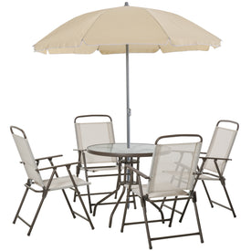 6Pc Patio Umbrella Set Garden Bistro Table Foldable Chairs Outdoor Furniture Cream-white
