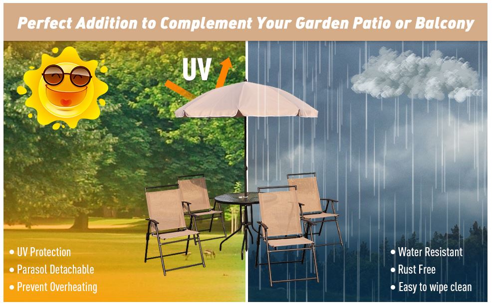6Pc Patio Umbrella Set Garden Bistro Table Foldable Chairs Outdoor Furniture Cream-white