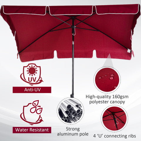 Image of 7x4ft Rectangle Tilt Patio Umbrella Outdoor Sunshade Canopy UV Protection Red