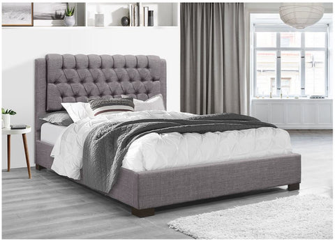 Image of Platform Bed With Linen Style Fabric - Grey