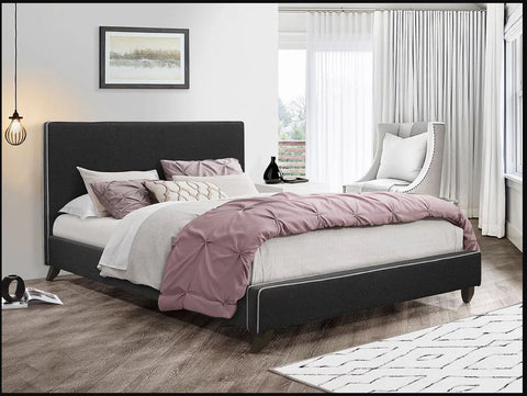 Image of Platform Bed With Linen Style Fabric - Charcoal - ARRIVAL OCT 20