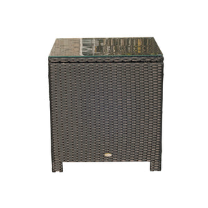 Rattan Wicker Side Coffee Table with Glass Top Outdoor Patio Furniture Black