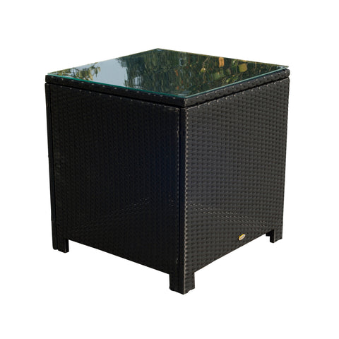 Image of Rattan Wicker Side Coffee Table with Glass Top Outdoor Patio Furniture Black