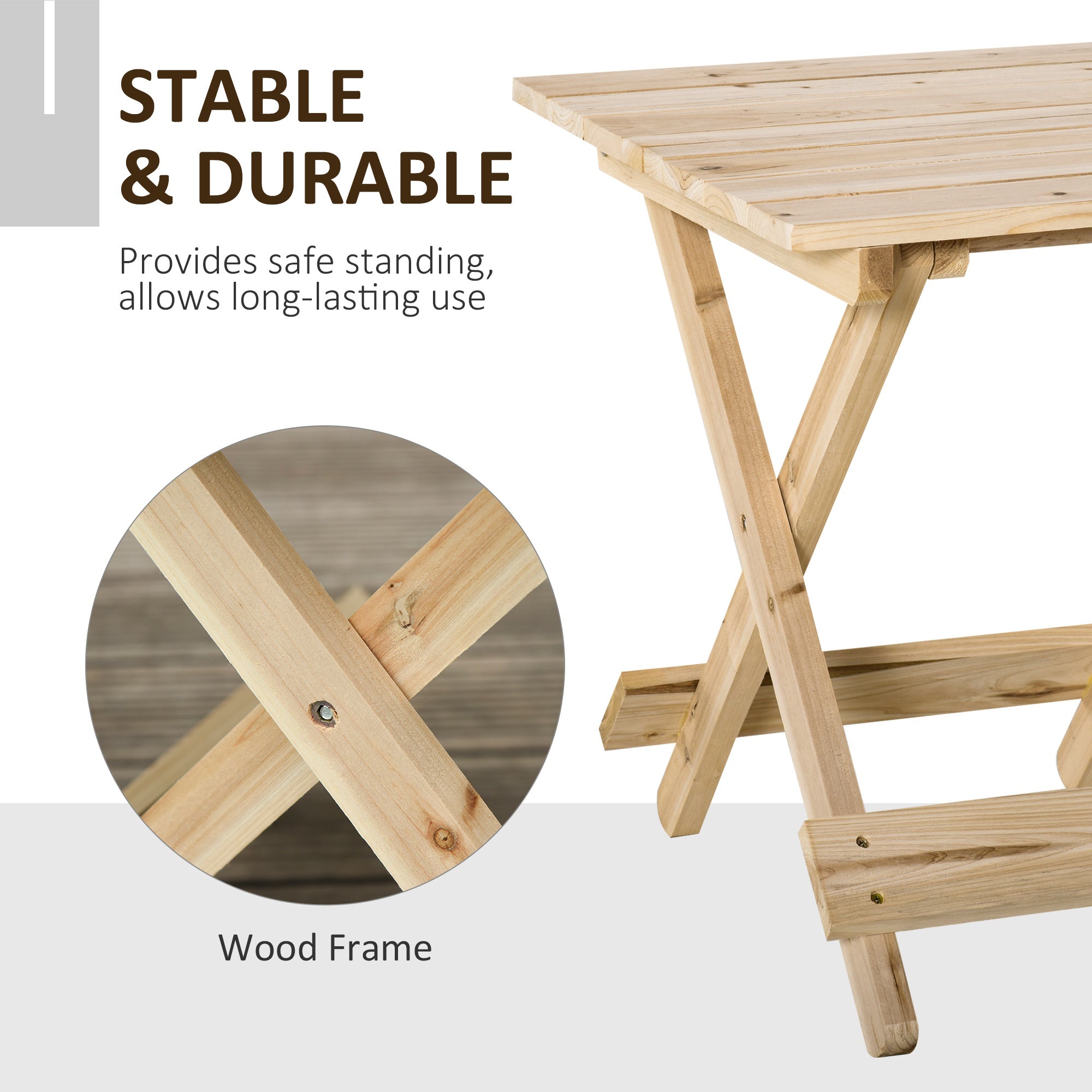 Folding Side Table Portable Outdoor Square Table Quick-Fold All Wood Structure for Beach Camping Picnics Natural Wood Color