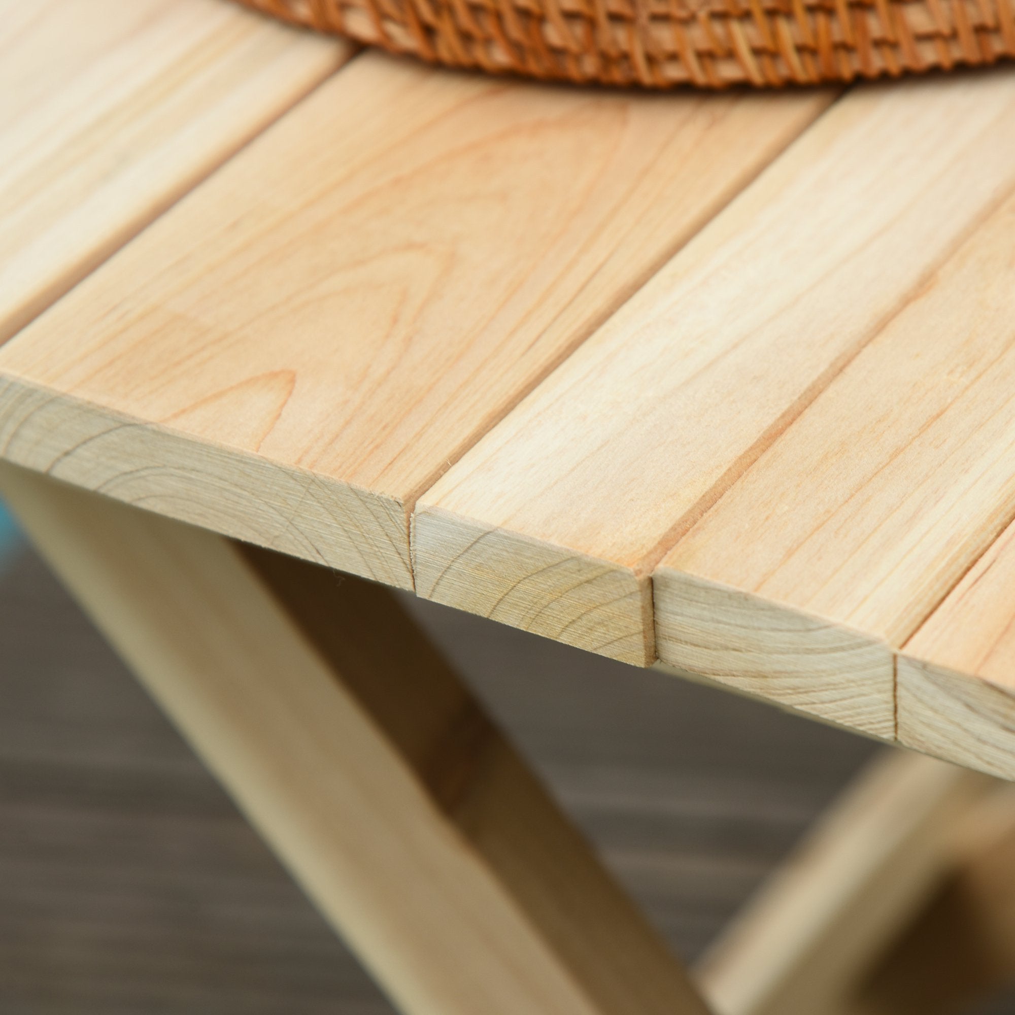 Folding Side Table Portable Outdoor Square Table Quick-Fold All Wood Structure for Beach Camping Picnics Natural Wood Color