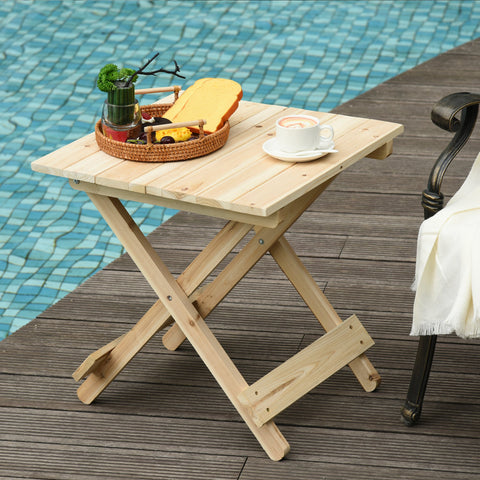 Image of Folding Side Table Portable Outdoor Square Table Quick-Fold All Wood Structure for Beach Camping Picnics Natural Wood Color