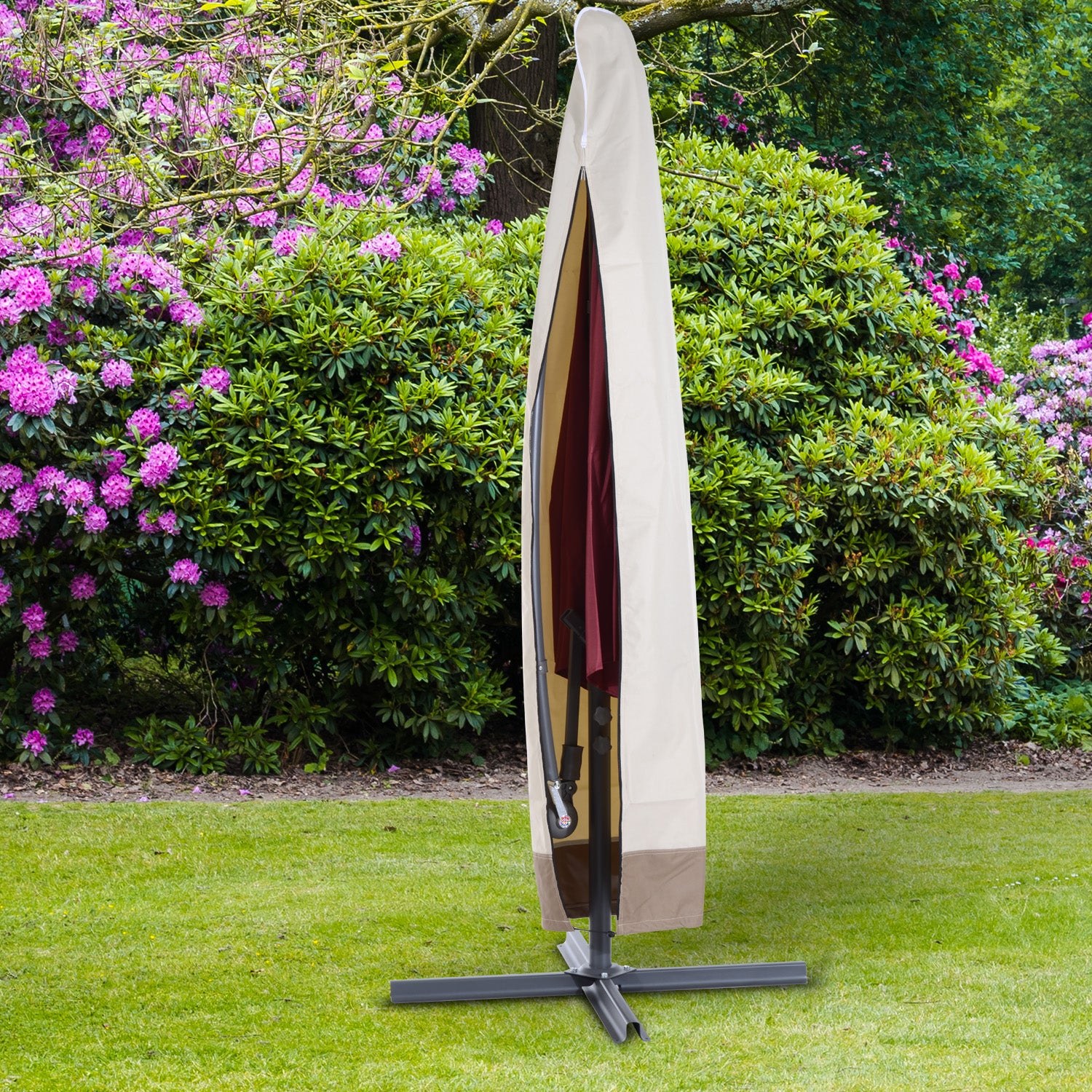 86.6-Inch Outdoor Offset Umbrella Cover Patio Furniture Protector Beige and Coffee