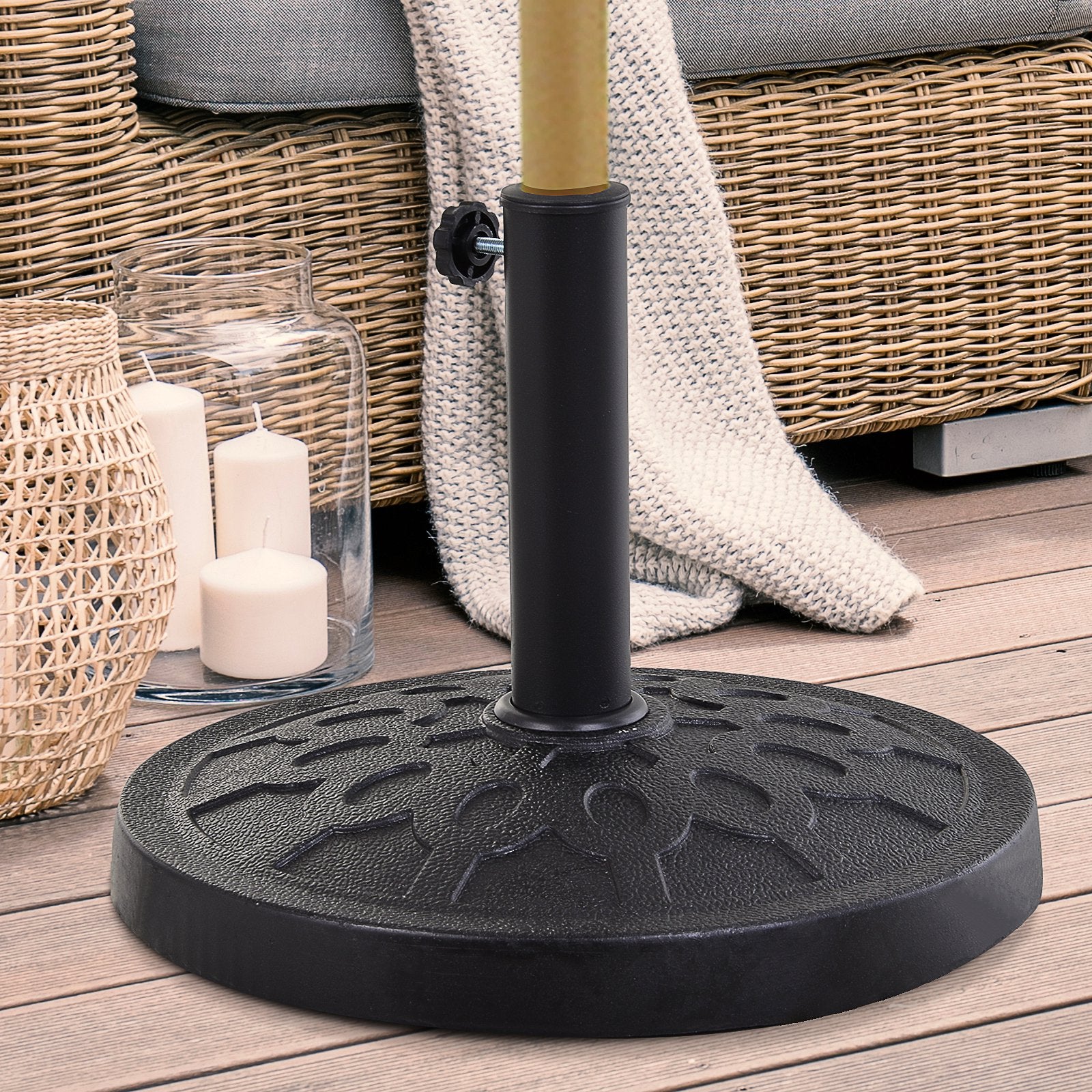 Patio Umbrella Stand Base Parasol Base Square Coated Pole Patio Garden Outdoor