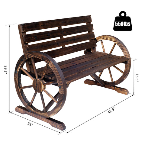 Image of 42" Wood Wagon Wheel Bench Garden Love-seat Rustic Seat Relaxing Lounge Chair Outdoor Decorative Seat Park Decor