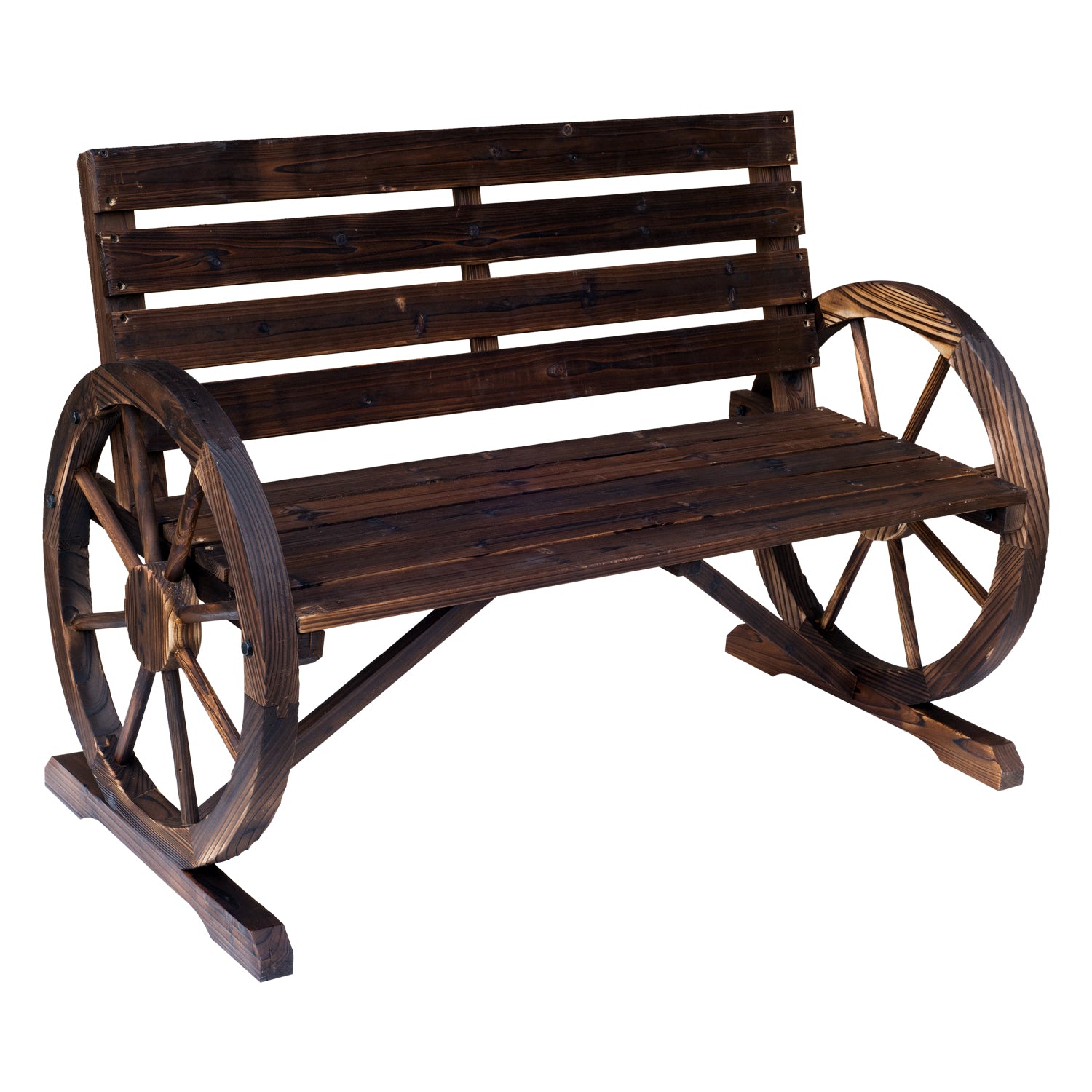 42" Wood Wagon Wheel Bench Garden Love-seat Rustic Seat Relaxing Lounge Chair Outdoor Decorative Seat Park Decor