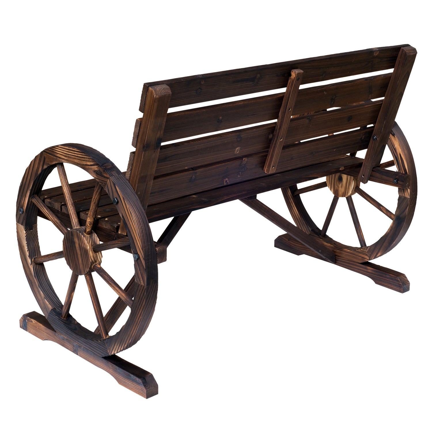 42" Wood Wagon Wheel Bench Garden Love-seat Rustic Seat Relaxing Lounge Chair Outdoor Decorative Seat Park Decor