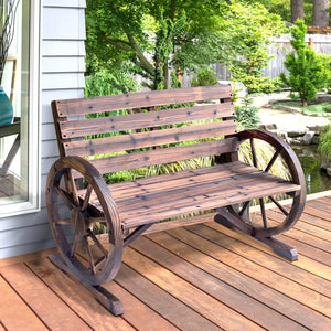 42" Wood Wagon Wheel Bench Garden Love-seat Rustic Seat Relaxing Lounge Chair Outdoor Decorative Seat Park Decor