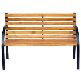 Garden Outdoor Patio 2-Person Wooden Bench Park Yard Furniture Loveseat Steel Frame