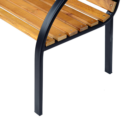 Image of Garden Outdoor Patio 2-Person Wooden Bench Park Yard Furniture Loveseat Steel Frame