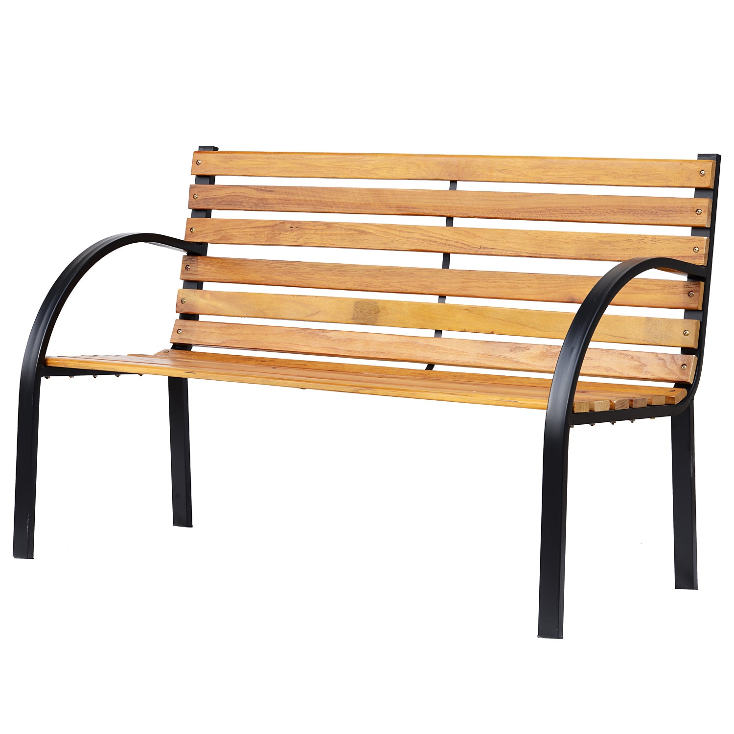 Garden Outdoor Patio 2-Person Wooden Bench Park Yard Furniture Loveseat Steel Frame