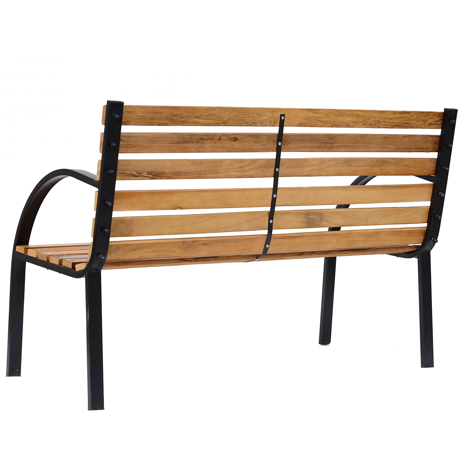 Garden Outdoor Patio 2-Person Wooden Bench Park Yard Furniture Loveseat Steel Frame