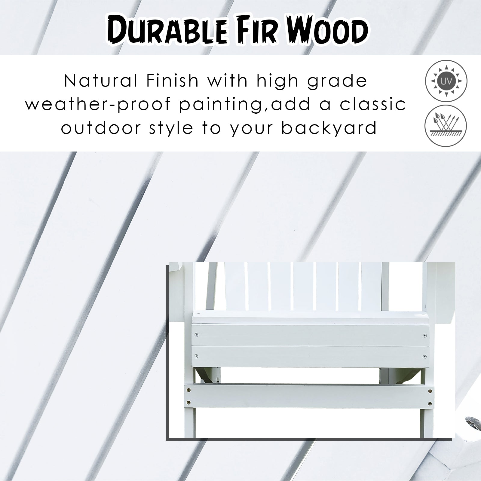 Wooden Lounge Patio Chair Lounge Deck Reclined Outdoor Adirondack White