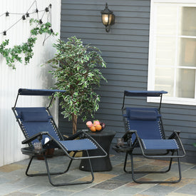 2 piece Zero Gravity Chair Adjustable Patio Lounge Chair Reclining Seat W/ Cup Holder & Canopy Shade