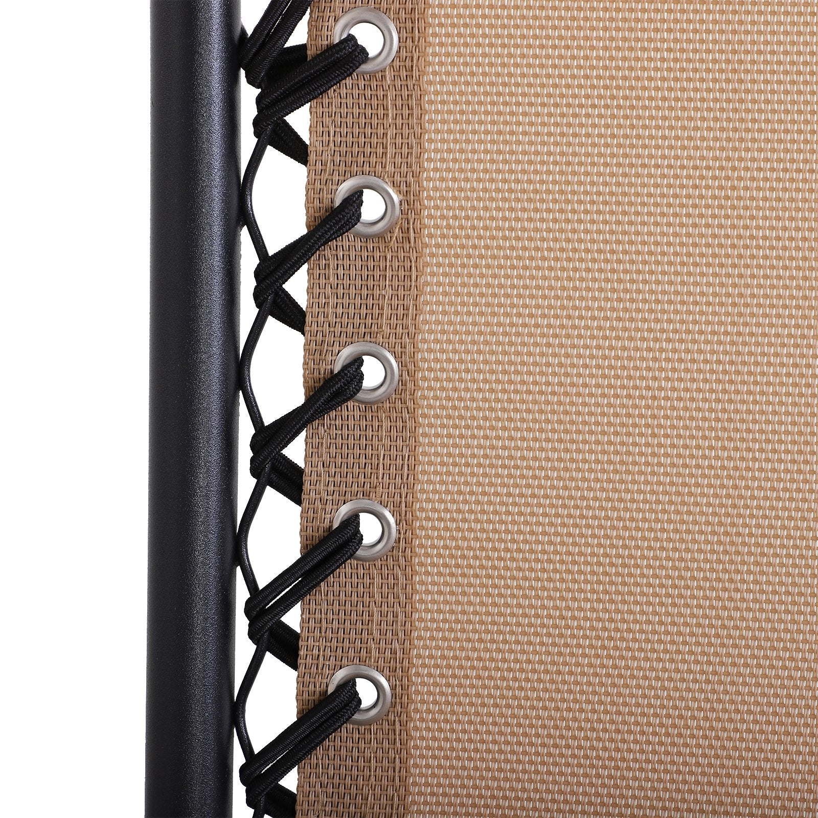 2 Piece Zero Gravity Chair Adjustable Reclining Seat W/ Cup Holder & Canopy Shade Beige