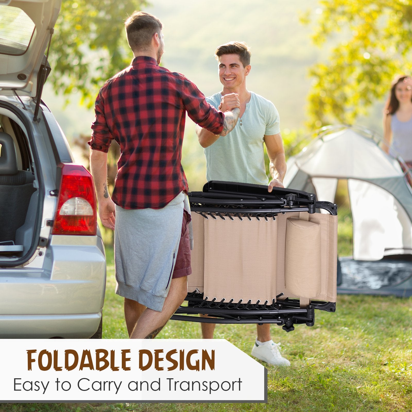 2 Piece Zero Gravity Chair Adjustable Reclining Seat W/ Cup Holder & Canopy Shade Beige