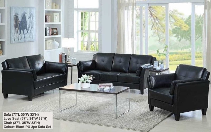 FurnitureMattressDirect- SOFA SET - 3 PIECE - BLACK SLEEK DESIGN A-SS100