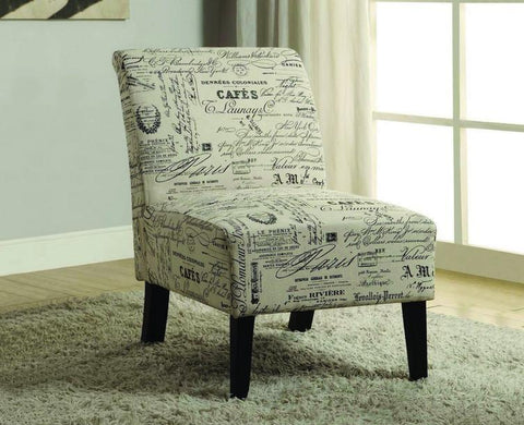 FurnitureMattressDirect- Accent Chair French Script Fabric with Wooden Legs - Beige A-AC102