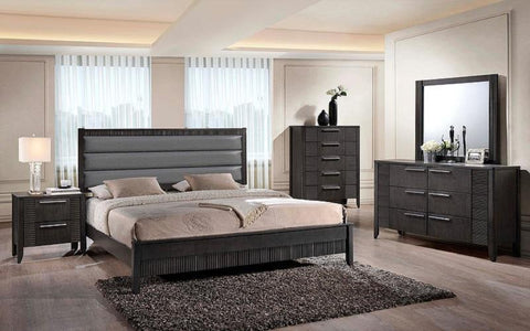 FurnitureMattressDirect- Bedroom Set with Leather Insert Head Board 8 pc - Grey LK-BR10