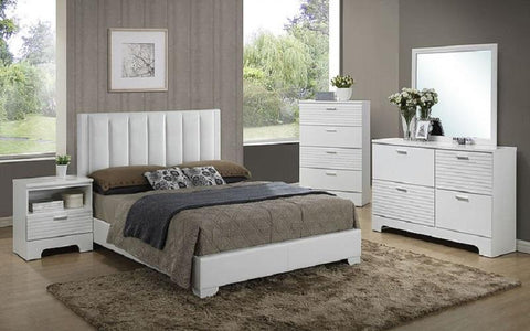 FurnitureMattressDirect- Bedroom Set with Leather Insert Head Board 8 pc - White LK-BR12