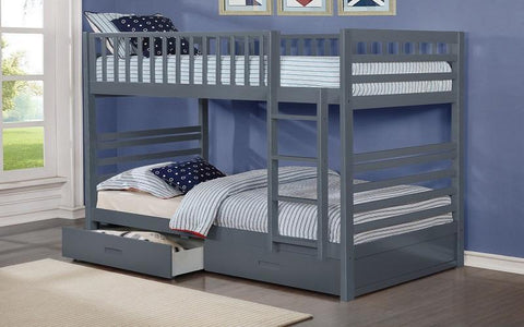 FurnitureMattressDirect- BUNK BED - TWIN OVER TWIN WITH 2 DRAWERS SOLID WOOD - GREY