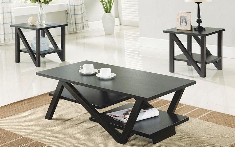 FurnitureMattressDirect- COFFEE TABLE SET WITH SHELF - 3 PC - ESPRESSO AA