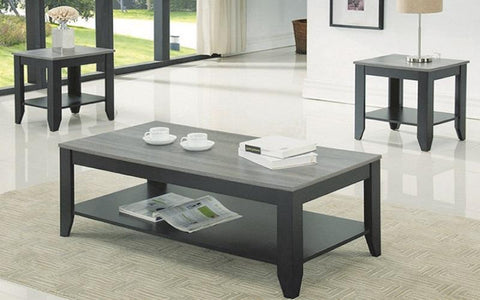 FurnitureMattressDirect- COFFEE TABLE SET WITH SHELF - 3 PC - ESPRESSO  RECLAIMED WOOD