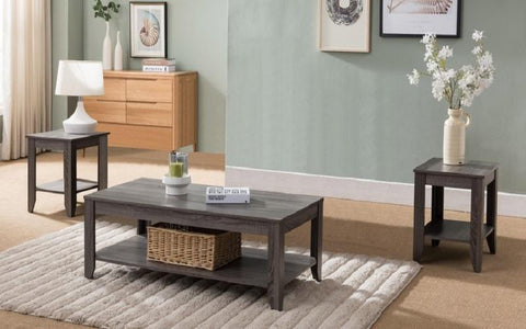 FurnitureMattressDirect- COFFEE TABLE SET WITH SHELF - 3 PC - RECLAIMED WOOD